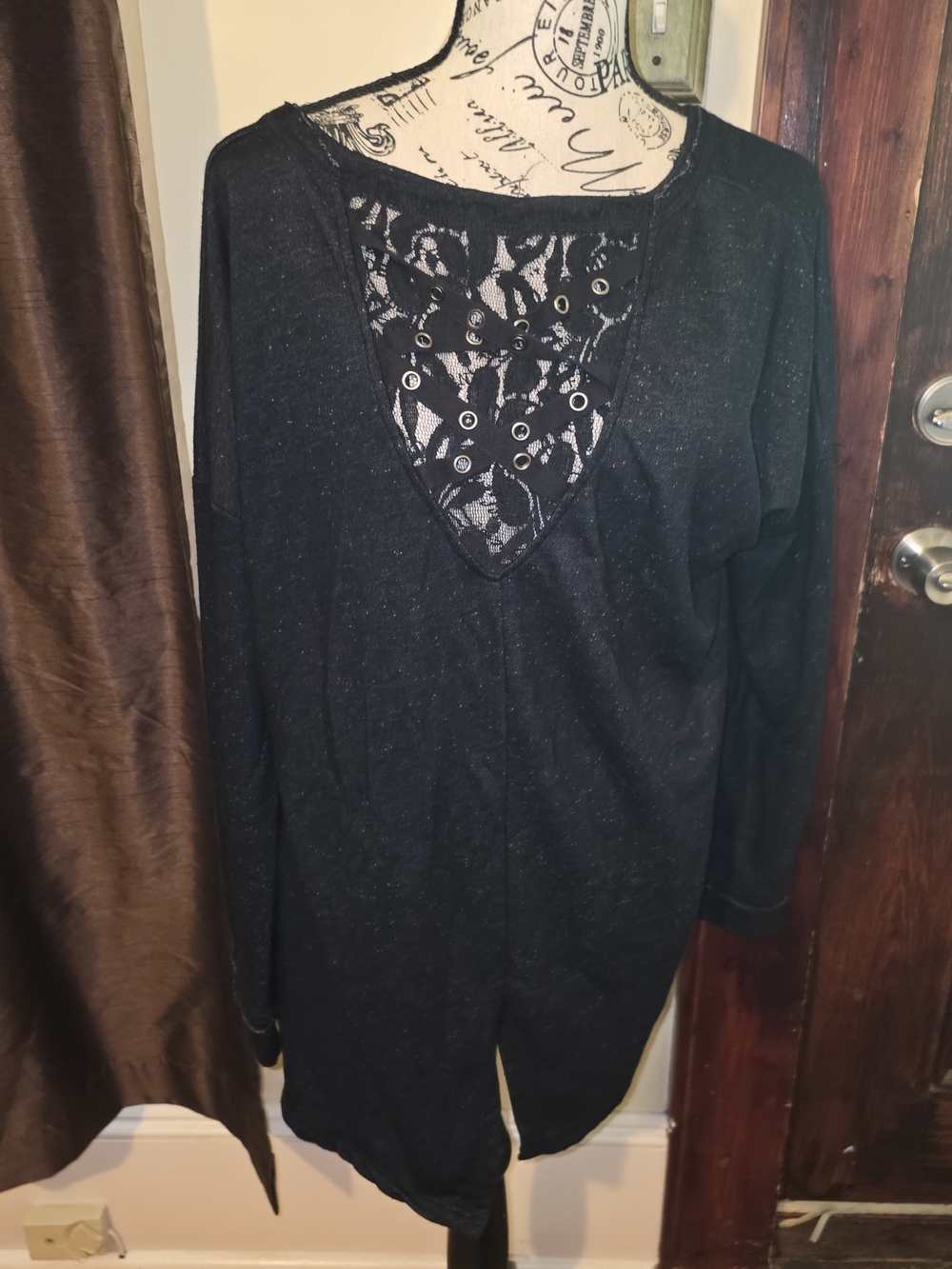 Maurices Womens Shirt Black Long Sleeve Lace Inlay Back Neck XL
